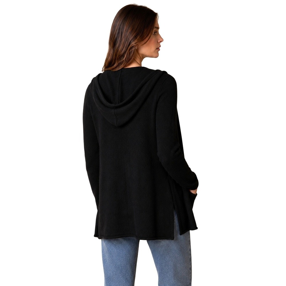 Saks Fifth Avenue 100% Cashmere Hooded Open Front Cardigan Sweater Black XS‎ - Picture 3 of 9